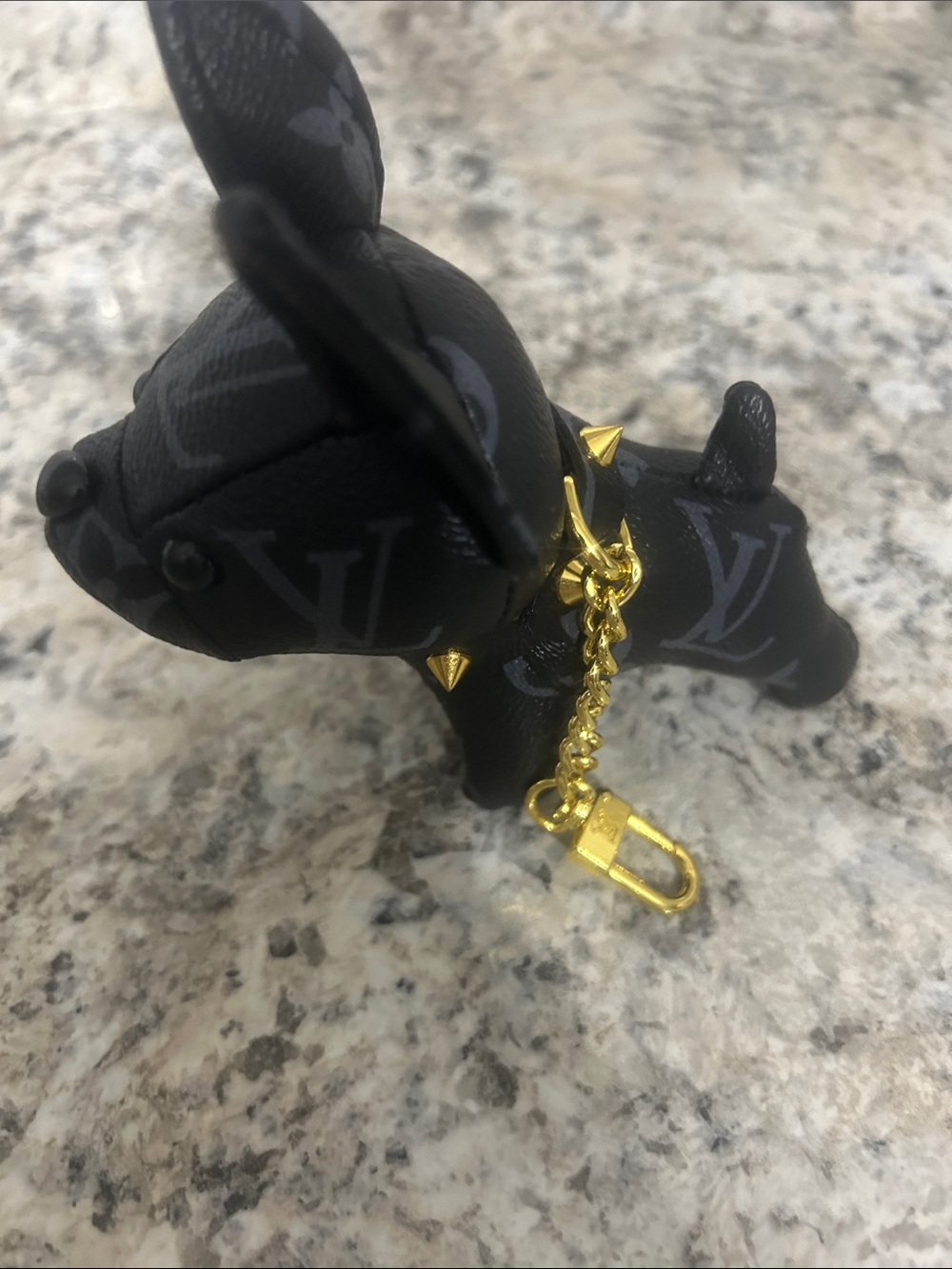 Designer inspired  Black Monogram Dog Charm Key Holder with Gold Hardware